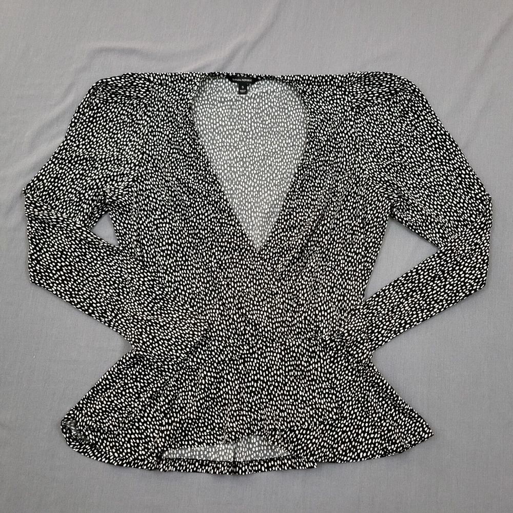 Banana Republic LS Wrap Top‎ Peplum Animal Print Black White Small S/569788